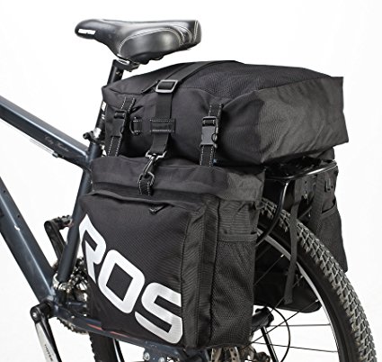 DCCN 37L Triple Rear Pannier Cycling Waterproof Pannier Bag Rear Pack Bag Shoulder Saddle Bag Multi-function Bike Rear Seat Carrier Basket with Rain Cover