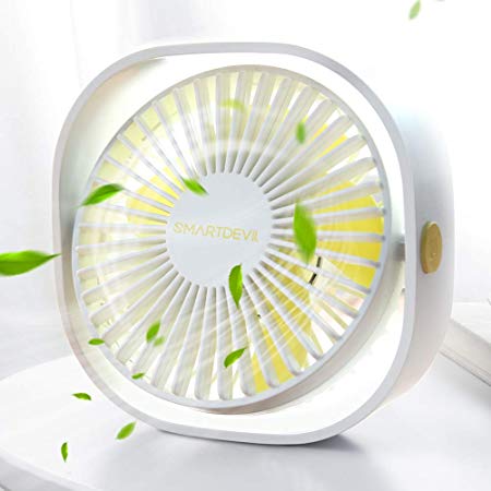 SMARTDEVIL USB Desk Fan,Small Personal USB Fan,3 Speeds Desk Desktop Table Cooling Fan with USB Rechargeable,Strong Wind,Quiet Operation,for Home Office Car Outdoor Travel (White)