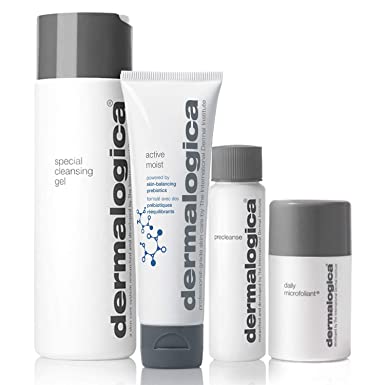 Dermalogica Healthy Skin Essentials Set - Includes: Face Wash, Face Moisturizer, Precleanse, and Face Exfoliator - Maintain Bright, Smooth, Healthy Skin