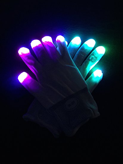 WDCS LED Gloves Party Light Show Gloves- 6 Light Flashing Modes. The Best Gloving & Lightshow Dancing Gloves for Clubbing, Rave, Birthday, EDM, Disco, and Dubstep Party (White 6 Modes)