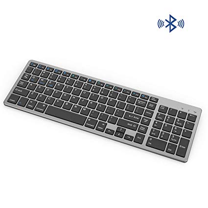 Bluetooth Keyboard, Vive Comb Rechargeable Portable BT Wireless Keyboard with Number Pad Full Size Design for Laptop Desktop PC Tablet, Windows iOS Android-Gray