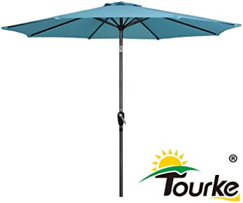 Tourke 9 Ft Patio Umbrella Outdoor Table Umbrella Crank, 8 Rids, Push Button Tilt,for Garden, Deck, Backyard, Swimming Pool and More(Sky Blue)
