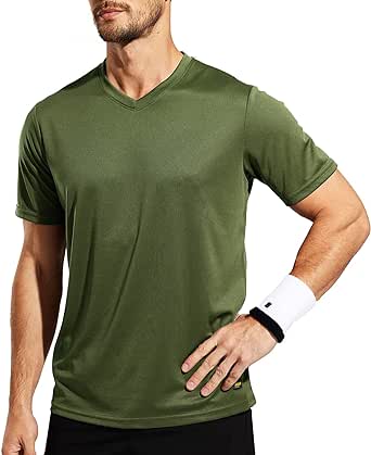 MIER Men's Quick Dry Workout Shirts V-Neck Moisture Wicking Running Athletic Performance T-Shirts Recycled Polyester Top Tee