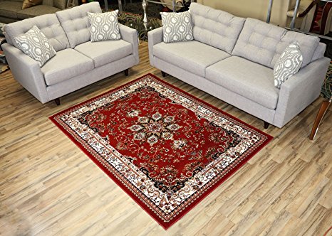Nevita Collection Isfahan Persian Traditional Design Area Rug Rugs (Dark Red (Burgundy), 5' 3" x 7' 1")