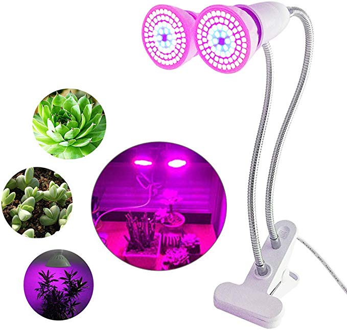 Plant Grow Light Lamp Dual Head Detachable UV & IR Clip-On Desk LED Growing Light with 360 Degree Adjustable Gooseneck,for Indoor Plants Hydroponics Greenhouse Gardening
