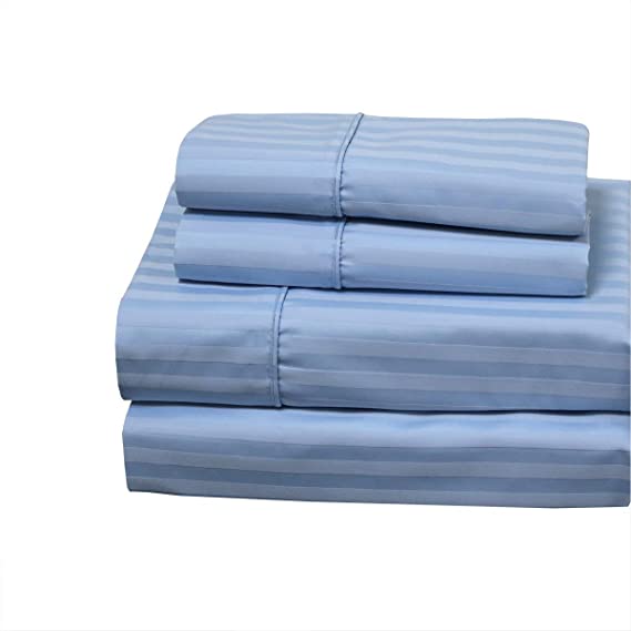 Royal Hotel Top Split-King: Adjustable King Size Sheets, Cotton-Blend Wrinkle-Free Sheets - 650-Thread-Count Stripe Sheet Set, Blue