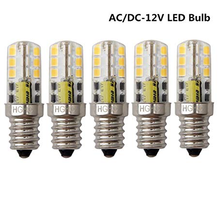 HGHC E12 LED Bulb 12V AC/DC 2W Warm White 3000K, 200LM, 20W Halogen Replacement Bulb, Mini Candelabra led Bulb (Pack of 5)