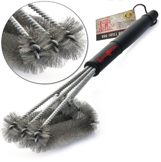 Barbecue Grill Brush By Ekogrips - 18" Industrial BBQ Brush For All Grill Types - 3-in-1 Stainless Steel Brushes - Porcelain, Big Green Egg, Infrared, Weber, and More - Includes Black Carrying Case