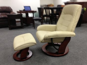Eastport Leather (Stucco) Taupe Swivel Recliner Chair and Ottoman