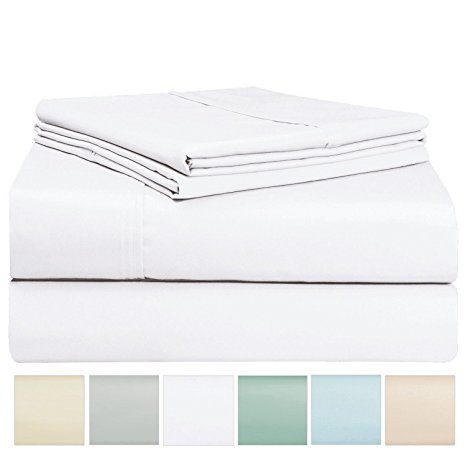 400 Thread Count Sheet Set, 100% Long Staple Cotton White Twin Sheets, Sateen Weave Bed Sheets fit upto 17 inch Deep Pockets, 3Pc Set by Pizuna Linens (White Twin 100% Cotton Sheet Set)