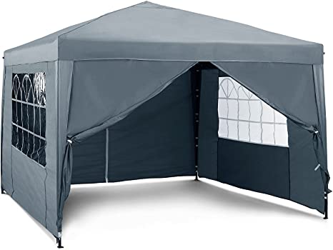 VonHaus Pop Up Gazebo 3x3m Set – Outdoor Garden Marquee with Water-resistant Cover & Leg Weight Bags - Grey Colour