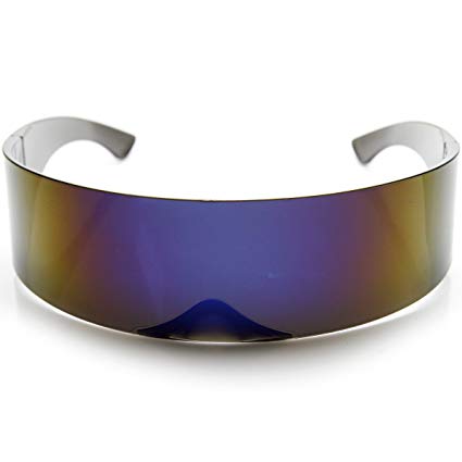 zeroUV - 80s Futuristic Cyclops Cyberpunk Visor Sunglasses with Semi Translucent Mirrored Lens