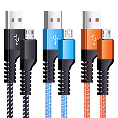 USB Cord for Android Phone, Micro Charger Cable 6ft, 3 Pack Braided High Speed Android Charging Cord Compatible for Samsung Galaxy S7 S6 J7 J3, LG, HTC, Motorola, Nokia, Kindle, MP3, Tablet and More