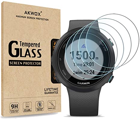 [4-Pack] Akwox Tempered Glass Screen Protector for Garmin Swim 2 Watch, [2.5D Arc Edges High Definition 9H Hardness] Anti-Scratch, Bubble-Free