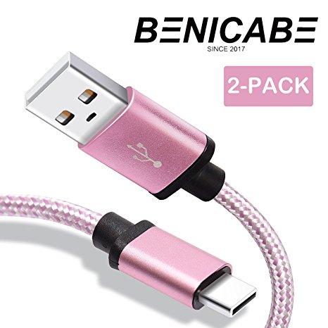 Samsung Galaxy S8 Charger, Benicabe (2-Pack 6FT) USB Type C Fast Charging Cable Nylon Braided Cord with Velcro Straps for Samsung S9 S9 Plus Note 8, Pixel 2, LG V20, Moto Z and More (Pink/White)