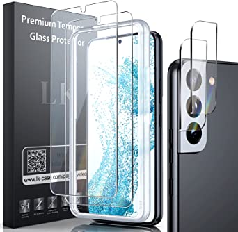 LK 2 Packs Screen Protector for Samsung Galaxy S22 Plus   2 Packs Camera Lens Protector with Accurate Alignment Frame, 9H Tempered Glass, Anti-Shatter, Anti-Glare, Bubble-Proof, Case-Friendly, 6.6-Inch