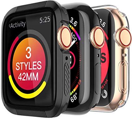 MARGE PLUS for Apple Watch Screen Protector 44mm 40mm 38mm 42mm, [3 Style] Case for iWatch Series 5 Series 4 Series 3,Soft TPU All Around Cover Case & Shock-Proof Bumper Case