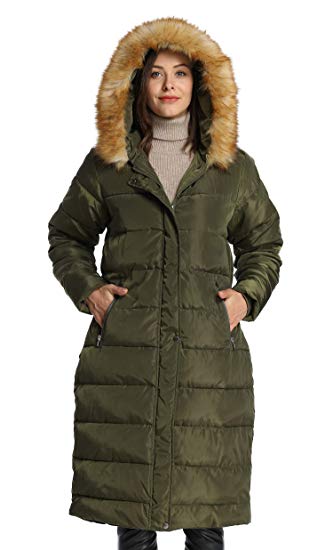 iLoveSIA Womens Puffer Long Coat Maxi Parka with Fur Trimmed Hood