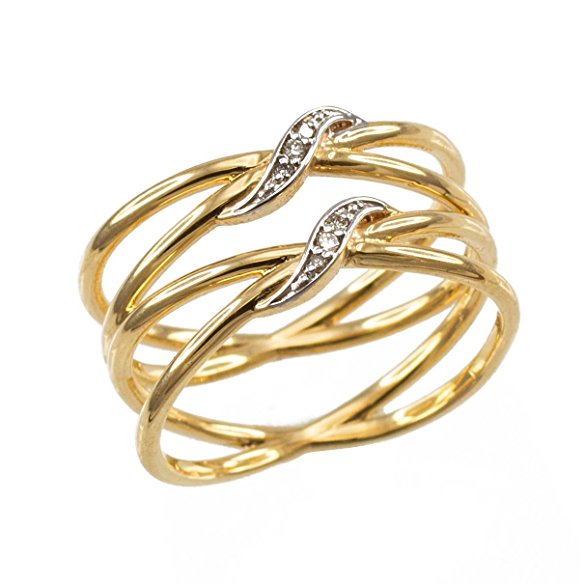 Ladies' 10k Yellow Gold Diamond-Accented Double "X" Criss-Cross Long Ring