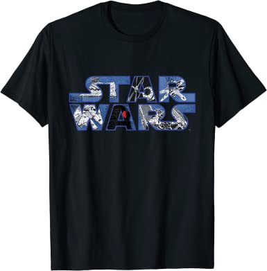 Star Wars Logo Millennium Falcon and Death Star T-Shirt