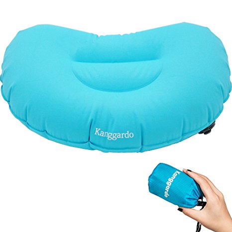 Kanggardo Ultralight Inflating Travel/Camping Pillows-Compressible,Compact,Inflatable,Comfortable,Ergonomic Pillow for Neck & Lumber Support and a Good Night Sleep while Camp,Backpacking,Light Blue