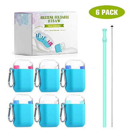 Reusable Straws - OTAO Collapsible Straws Food-Grade Extra Long 10.2" Silicone Drinking Straws,with Cleaning Brush and Carrying Case, Safe for Your Family,Ideal Gift (6 Pack)