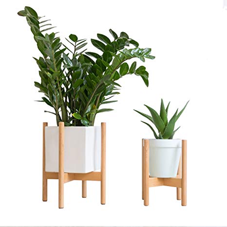 RISEON Mid Century Modern Plant Stand, Wood Indoor Flower Pot Holder Display Potted Rack Rustic,Large Wooden Floor Planter Stand (Planter Not Included) (Small, Natural)