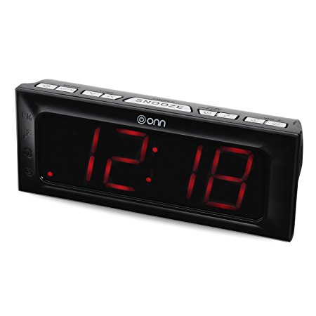 ONN AM/FM Digital Alarm Clock Radio, Black, Large 2 Inch By 6.4 Inch Wide LED Display, Dual Alarms With Snooze / Sleep Functions, Radio Station Presets, Dimmable Lights, Built-in Speaker, AC Adapter.