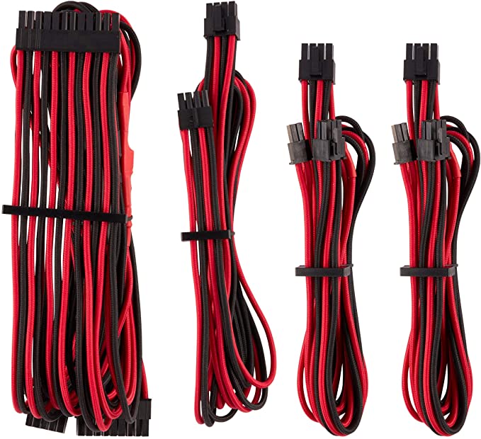 CORSAIR Premium Individually Sleeved PSU Cables Starter Kit – Red/Black, 2 Yr Warranty, for Corsair PSUs