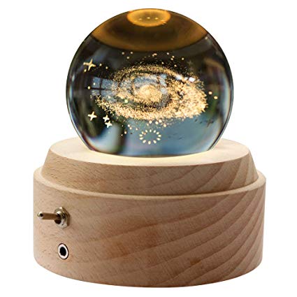 Wooden Music Box,3D Crystal Ball Starry Music Box Luminous Rotating Musical Box with Projection LED Light and Wood Base Best Gift for Birthday Christmas Valentine's Day Home Decor
