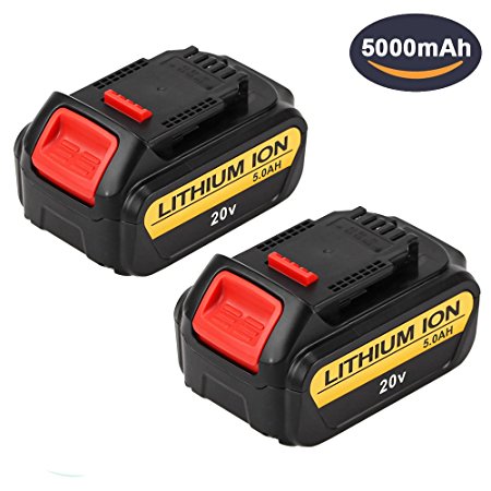 Dosctt 5.0Ah DCB205-2 Battery for Dewalt 20V Max XR Lithium Ion Battery DCB200 DCB201 DCB203 DCB204 DCB206 DCB207 High Capacity Cordless Power Tools Pack of 2