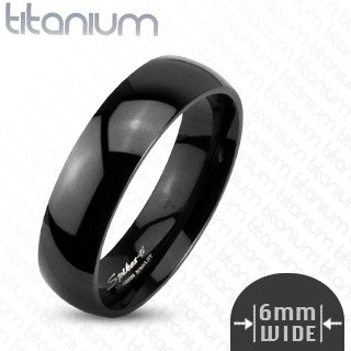 6mm Black IP Titanium Plain Mirror Glassy Comfort Fit Wedding Band Ring; Comes With Free Gift Box