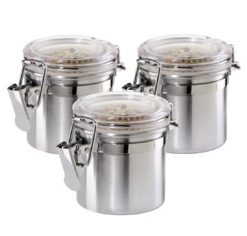 Oggi 5301 3-Piece Mini Stainless Steel Canister Set with Airtight Acylic Lid and Clamp-Food Storage Container