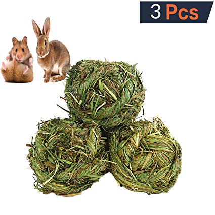Tfwadmx Natural Timothy Grass Ball Bunny Woven Grass Ball Hay Play Ball Chew Toy for Hamster Rabbit Rat Gerbil Guinea Pig Chinchilla Sugar Glider（3 Pack）