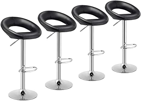 COSTWAY Bar Stools, Set of 4 Modern Swivel Adjustable Barstool, PU Leather Backless Stools, with Chrome Plated Footrest and Base, for Kitchen, Bistro, Pub, Black