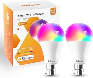 Refoss Smart Bulb Alexa Light Bulb B22 Works with Apple HomeKit, Alexa, Google Home, Siri with Colour Changing Light, Dimmable Warm White WiFi Bulb 9W (60W Equivalent) 810LM 2 Packs