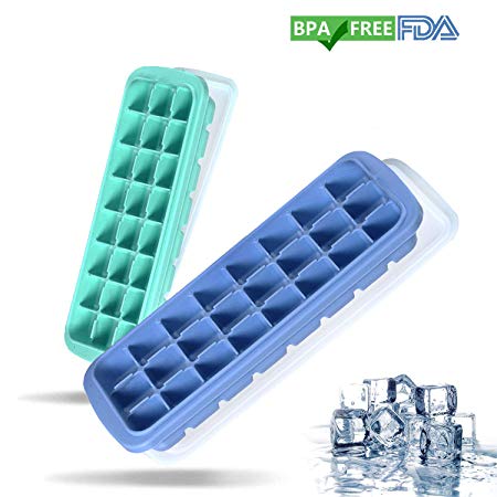 2 Pack Silicone Ice Cube Trays with Lid - Easy Release Ice Cube Mold Containers - Silicone Ice Cube Maker for Cocktail Whiskey, 24 Shaped Cubes Each with Cover
