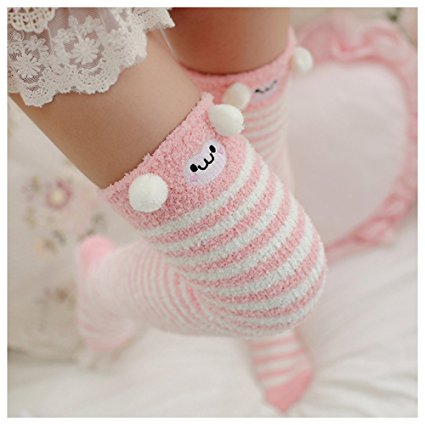 Bopstyle Christmas Soft Warm Socks Coral Velvet Knee High Stockings for Girls Gift