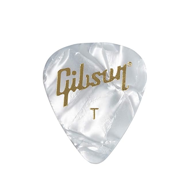 Gibson Gear Pearloid White Guitar Picks, Pack of 12 Pc, Thin, White Pearl, (Model: APRW12-74T)