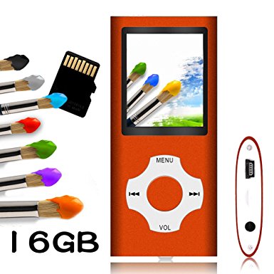 Tomameri - MP3 / MP4 Player with Rhombic Button, Portable Music and Video Player, Including a 16 GB Micro SD Card and Maximum support 32GB, Supporting Photo Viewer, Video and Voice Recorder - Orange