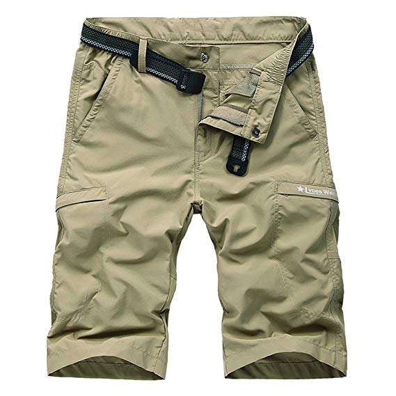 Kolongvangie Men's Outdoor Summer Super Lightweight Quick Dry Slim Fit Belted Cargo Shorts with Multi Pockets