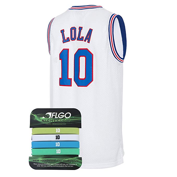 AFLGO Lola Space Jam Jersey Basketball Jersey Include Set GLOW IN THE DARK Wristbands S-XXL White