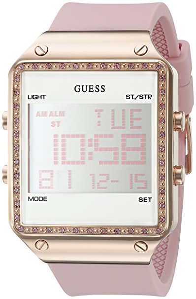 GUESS Women's U0700L2 Digital Pink Silicone Watch with Alarm, Dual Time Zone and Chronograph Functions