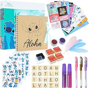 Disney Stitch Scrapbook Kit for Kids Craft Set with Wito Scrapbook Craft Book Scrapbooking Accessories Stickers Stamps Gel Pens Glitter Girls Art Set Stitch Gifts for Girls Purple