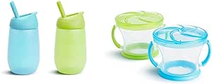 Munchkin® Simple Clean™ Toddler Sippy Cup with Easy Clean Straw, 10 Ounce, 2 Pack, Blue/Green & Snack Catcher® Toddler Snack Cups, 2 Pack, Blue/Green