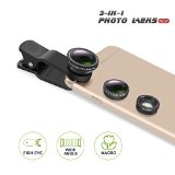 PLAY X STORE Universal 3 in 1 Cell Phone Camera Lens Kit Fish Eye Lens  2 in 1 Macro Lens and Wide Angle Lens Universal Clip Black