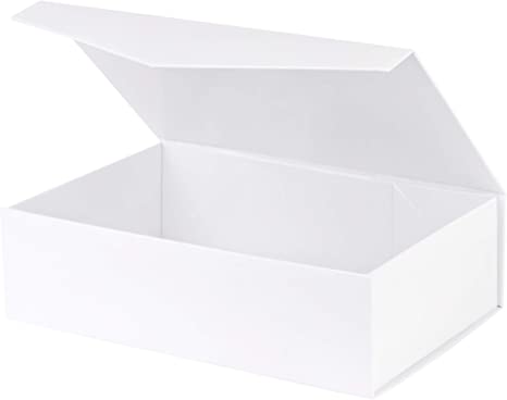 White Hard Gift Box with Magnetic Closure Lid 14" X 9" X 4" Gift Boxes with White Glossy Finish (2 Pack)
