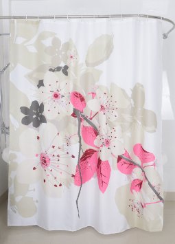 Magic Vida Nature Series Decorative Lush Flowers Polyester Shower Curtain, 72 x 72 inch, Peach Tree