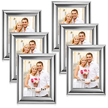 LaVie Home 5x7 Picture Frames(6 Pack,Silver) Photo Frame Set with High Definition Glass for Wall Mount & Table Top Display