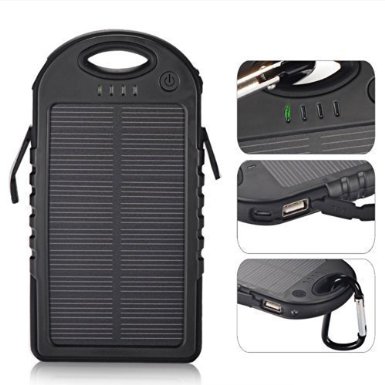 eBoot 5000mAh Solar Panel Charger with 2 USB Ports for iPhones Windows and Android Phones Tablets Black